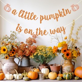 Banner A Little Pumpkin is on The Way, pancarta de baby shower de calabaza, decoración de fiesta de cumpleaños (oro rosa)