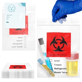 APQ Pack of 100 Biohazard 3 Wall Specimen Bags 8 x 10. Zip Locking Biohazard Lab Bags 8x10. Attached Document Pouch, 2 mil Thick. Tear Area. Printed Transport Bags for Packaging specimens