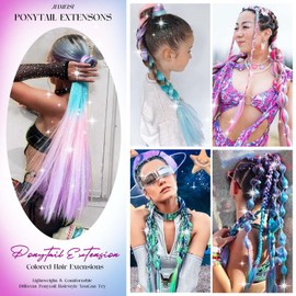 JIAMEISI Rainbow Ponytail Hair Extensions with Scrunchie, 26 Inches, 100 g, Synthetic Braiding Hair, 1 Pack, High Temperature Fibre, #X35