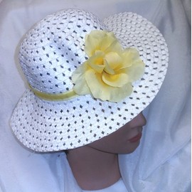 Design R Kidz Girls Easter Hat Teaparty Hat White with Yellow Ribbon & Flower