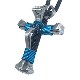 5 Nail Horseshoe Nail Cross Necklace - Black/Blue