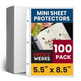 Office Werks 100 Pack of Heavyweight Clear Mini Sheet Protectors, 5.5" x 8.5", Top Load, Reinforced Holes, Acid-Free/Archival Safe, Plastic Sleeves for Binders Documents