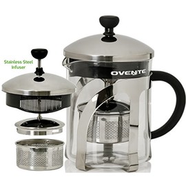 Ovente Glass Tea Maker with High Grade Removable Stainless Steel Infuser, 20 Ounce Teapot with Heat Tempered Borosilicate Glass and Silicone Handle, Compact Portable with Free Measuring Scoop,