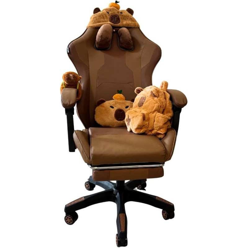Silla Gamer Ergonómica Capibara, Ajustable en Altura, Reposabrazos Acolchados, Marrón