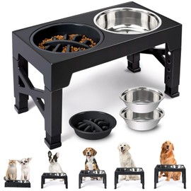 Heeyoo Elevated Dog Bowls - 5 Adjustable Heights Stand, 2 Stainless Steel Bowls & 1 Slow Feeder, 3.2" to 12.2" for Small to Large Dogs