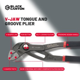 BLACK CANYON Groove Joint Plier 10in, V-Jaw Tongue and Groove Plier with Fast Adjustable 25 Jaw Positions, 50 Cr-V Steel, Ergonomic Handle for Automotive Repairs, Nuts, Bolts, Plumbing, Gripping