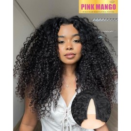 Urbeauty Pink Mango V Part Curly Wig for Black Women – Glueless Protein Silk Synthetic Burmese Curl Wigs, Soft Natural Human Hair Feel, Lightweight Beginner Friendly, Daily Wear/Vacation/Travel/Graduation/Time-Saving - Size: 16 Inch
