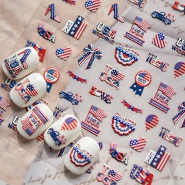 Red Blue Nail Atickers American Flag Nail Art Stickers 5D Embossed Self Adhesive Patriotic Nail Decals with Design for Women Girls Kid Maniucre DIY Decoration Accessories
