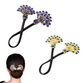 2 Pcs Rhinestone Hair Bun Maker, French Twist Hair Disk for Elegant Hairstyle, Lazy Hair Curler Accessories for Quick, Crystal Hair Accessories for Women Girls(Green & Purple)