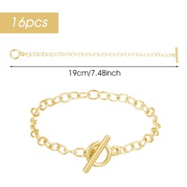 16 Pcs Charm Bracelet Chain Link Bracelet Chain with Ot Toggle Lobster Clasps Silver Gold Jewelry Making Chains for Women Men DIY Bracelets Crafts Supplies