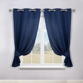 Superior Blackout Curtains, Room Darkening, Bedroom, Drapes, Kitchen, Living Room Window Accents, Sun Blocking, Thermal, 2 Pack, Solid Blackout Curtains, Set of 2, 46" x 63", Navy Blue