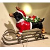 Dachshund Christmas Figurine on Metal Sled Lights Up 12″L x