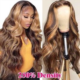 32 Inch 13x6 Omber Lace Front Wig Human Hair 250% Density Body Wave HD Lace Front Wigs Human Hair Honey Blonde Wig Human Hair Glueless Wigs Human Hair Pre Plucked for Women