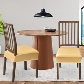 FUANGUI Dining Chair Covers Set of 6, Waterproof PU Leather Stretch Chair Seat Slipcovers Soft Removable Washable Chair Covers, Kitchen Chair Seat Covers Protectors Dining Room, PU-Yellow