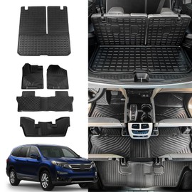 Rongtaod Floor Mats Compatible with 2016-2022 Honda Pilot 7 Seats Trunk Mat Cargo Mat Cargo Liner Back Seat Cover Protector (No Elite Model) Pilot Accessories (Trunk Mat with Backrest Mat+Floor Mats)