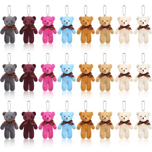 24 Pieces Mini Bears 4.7 Inch Tiny Bears Doll Bulk Soft Mini Stuffed Animals for DIY Keychain for Graduation Birthday Baby Shower Wedding Party Favors (Bright Colors, Classic Style)
