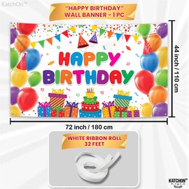 KatchOn, Rainbow Happy Birthday Banner- Xtralarge 72x44 Inch | Colorful Happy Birthday Sign for Rainbow Birthday Party Supplies | Rainbow Birthday Decorations | Rainbow Birthday Backdrops for Girls