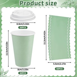 NatNarr 60 Pack Sage Green Coffee Cups with Lids Sleeves, 12oz Insulated To Go Paper Cups Sage Green Party Cups Disposable Paper Cups, Drinking Cups for Wedding Birthday Baby Shower Party Supplies