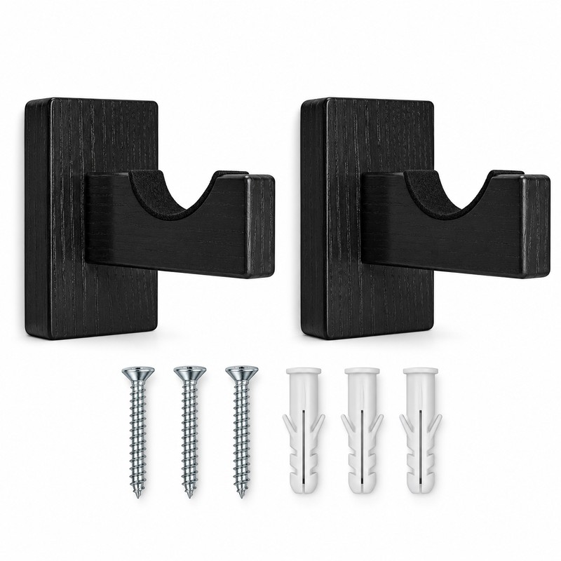 2-Piece Wooden Wall-Mount Baseball Bat Holder Display Rack with Soft