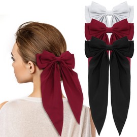 3 Pieces Hair Bow Women's Large Bow Hair Clip Soft Satin Bow French Long Tail Clip Large Bow Hair Clips Women Bow Hair Bows Girls