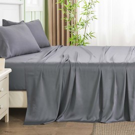 INFIIXSO Full Sheet Set Grey - 100% Rayon Derived from Bamboo, 4 Pieces Cooling Sheets Set, Deep Pocket up to 16", Soft Silky Luxury Bedding Sheets & Pillowcases