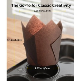 Pack of 200 Muffin Cases Paper, Tulip Muffins Paper Cups, Natural Unbleached Cupcake Shapes Paper, Standard Size Baking Cups Paper for Wedding Birthday Party (C)