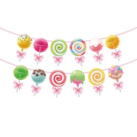 CC HOME - Banner de caramelo, guirnalda de caramelos, decoración de fiesta de caramelos, pancarta de piruleta para niñas, fiesta de cumpleaños de caramelos, baby shower, boda, despedida de soltera,