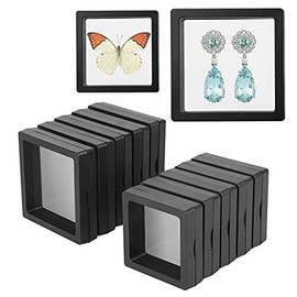 Linkstyle Floating Frame Display Stand, Set of 10 Transparent 3D PE Floating Frame Jewelry Storage Box Coin Display Stands for Arrowhead Medallions Antique Jewelry Specimens 3.5×3.5in, 2.7×2.7in