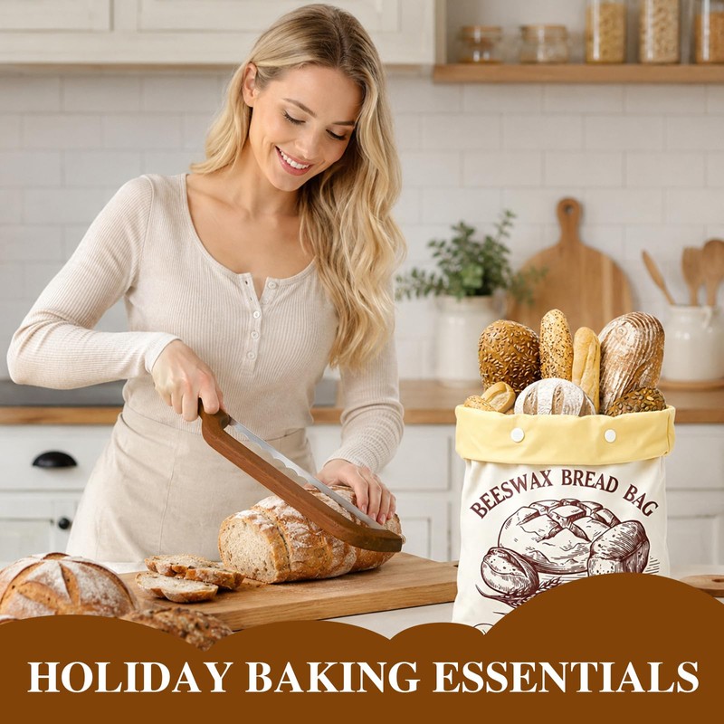NEOACT Removable Beeswax Bread Bag with Bread Knife for Sourdough