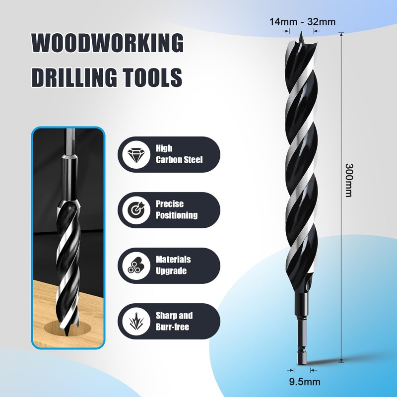 1-1/5"x 12" Auger Drill Bit for Wood,Hex Shank Tri Flute