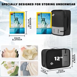 ONTYZZ Travel Vacuum Compression Bags 12 inch Space Saver Bags Vacuum Travel Case with IP67 Waterproof Zipper for Socks, Underwear, Two Bag Black