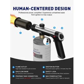 Propane Torch Gun, Adjustable Flame Thrower Gun, Max 3272℉ Propane Lighter