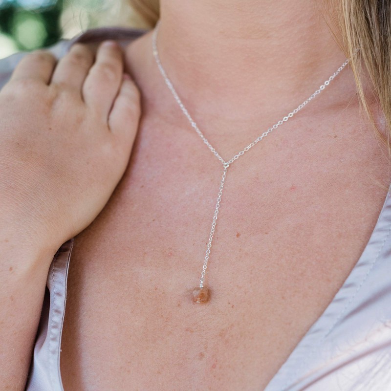 Sunstone Raw Nugget Lariat in Sterling Silver