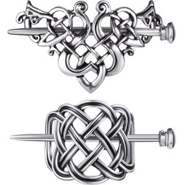 2 Pieces Viking Celtic Hair Clips Hairpins Viking Silver Hair Stick Celtic Knot Viking Jewelry Hair Clips for Ladies or Women
