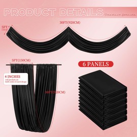 6 Panels Black Ceiling Drapes for Wedding 5ftx30ft Ceiling Drapes Wedding Arch Draping Fabric Smooth Satin Curtain Romantic Ceiling Decorations for Wedding Party Banquet Ceremony Stage