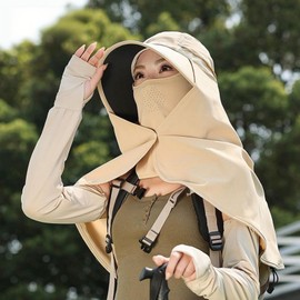 BSYLOO Women's UV Protection Sun Hat,UPF50+, Large Brim & Cape with Face Mask & Shawl, Perfect for Hiking,Outdoor & Travel Khaki