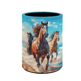Upetstory Horse Pen Holder for Women Men Girls Boys Pencil Cup Pot Desk Decor Makeup Brush Holders PU Leather Multi-Functional Organizer Cup for Office,Classroom,Home