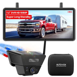 AUTO-VOX AUTO VOX Magnetic Solar Wireless Backup Camera : 7.2" DVR 1080P 2 Split Monitor