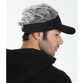 LXOrdora Mens Visor Hats with Spiked Wig Novelty Adjustable Baseball Golf Cap with Fake Hair Black Grey