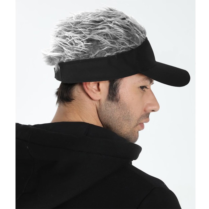 LXOrdora Mens Visor Hats with Spiked Wig Novelty Adjustable Baseball