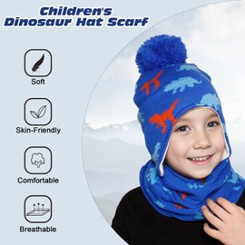 TAGVO 2 in 1 Children's Knitted Hat Scarf Set, Winter Warm Thick Hat with Fleece Lining Neck Warmer, Thermal Elastic Hat Neck Cuff for Baby Toddler Girls Boys, blue