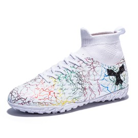 Alekaor Boys Girls Soccer Cleats Kids Football Cleats Youth Soccer Shoes Indoor Turf Soccer Shoes White,4