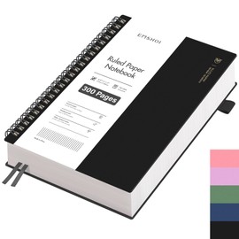 EMSHOI A5 Notebook, Notepad, College Pad, A5 Lined with 300 Pages / 150 Sheets for Writing, 100 GSM Paper, PVC Hard Cover, for Work, Office, School, 14.5 x 21 cm, Black