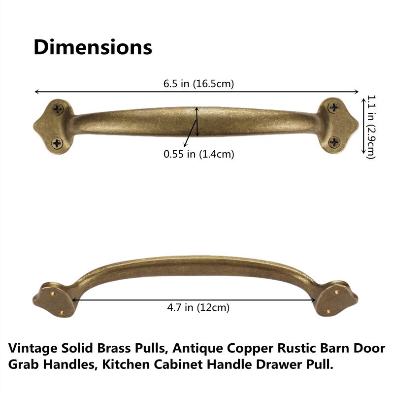 Runningfish Vintage Solid Brass Pulls, Antique Copper|Rustic Barn Door Grab