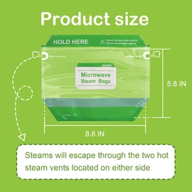 ebelbo 50 Count Microwave Steam Bags 8.8"x5.8" for Cooking and Steaming Standing Type Disposable Food Steamer Bags for Vegetables Potatoes Fish and Poultry