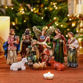 Alupssuc Nativity Set for Christmas, 10 Pieces 5.9 Inches Hand-Painted Resin Figurines for Christmas Nativity Scene Tabletop Holidays Home Decoration, Perfect Choice for Collection and Gifts
