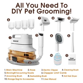 Dog Grooming Kit, Dog Hair Vacuum with Nail Clipper and 4L Dust Cup, 6 Pet Grooming Tools, Silent Pet Vacuum for Cats, Dogs and Other Animals