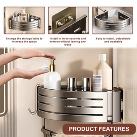 SOMIVOT Corner Shower Caddy - Shower Shelf Corner, No Drilling Bathroom Organizers And Storage Racks, With Towel Bar Space-Saving (Triangle-Black)