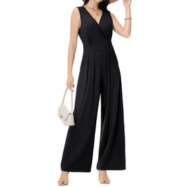 Tanmolo Women's Jumpsuit Elegant Festive Summer Sleeveless Jumpsuit Wide Leg Romper with Pockets Short, black