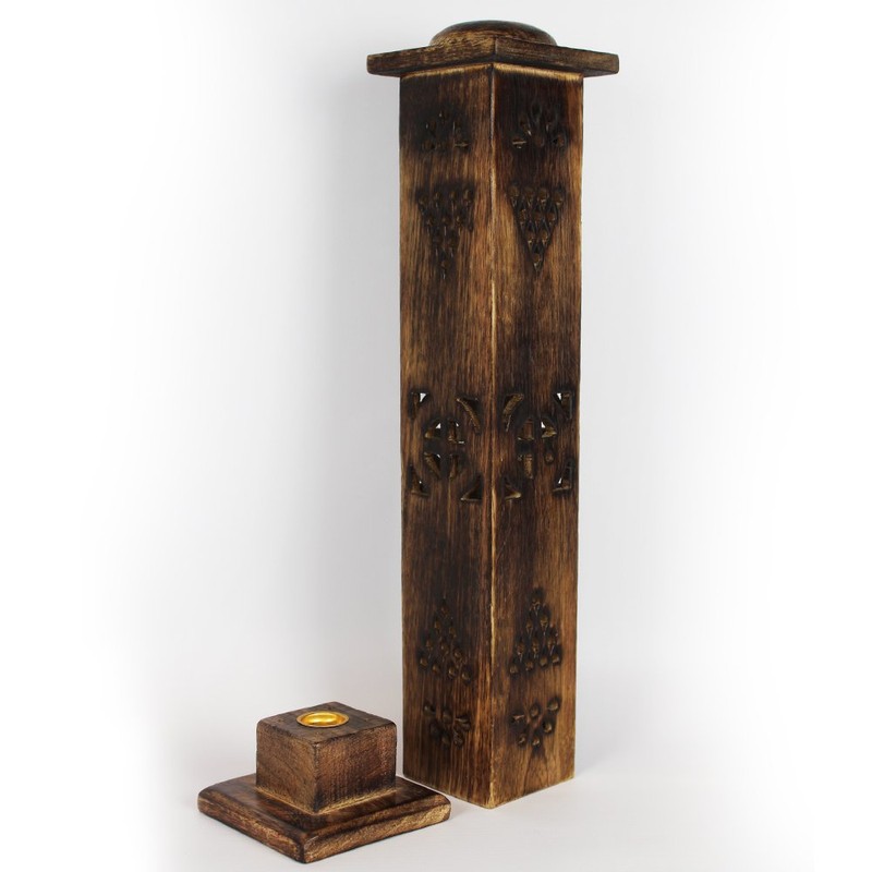 Magrathea Incense Tower/Wooden Cone & Stick Burner/Carved Wood Holder
